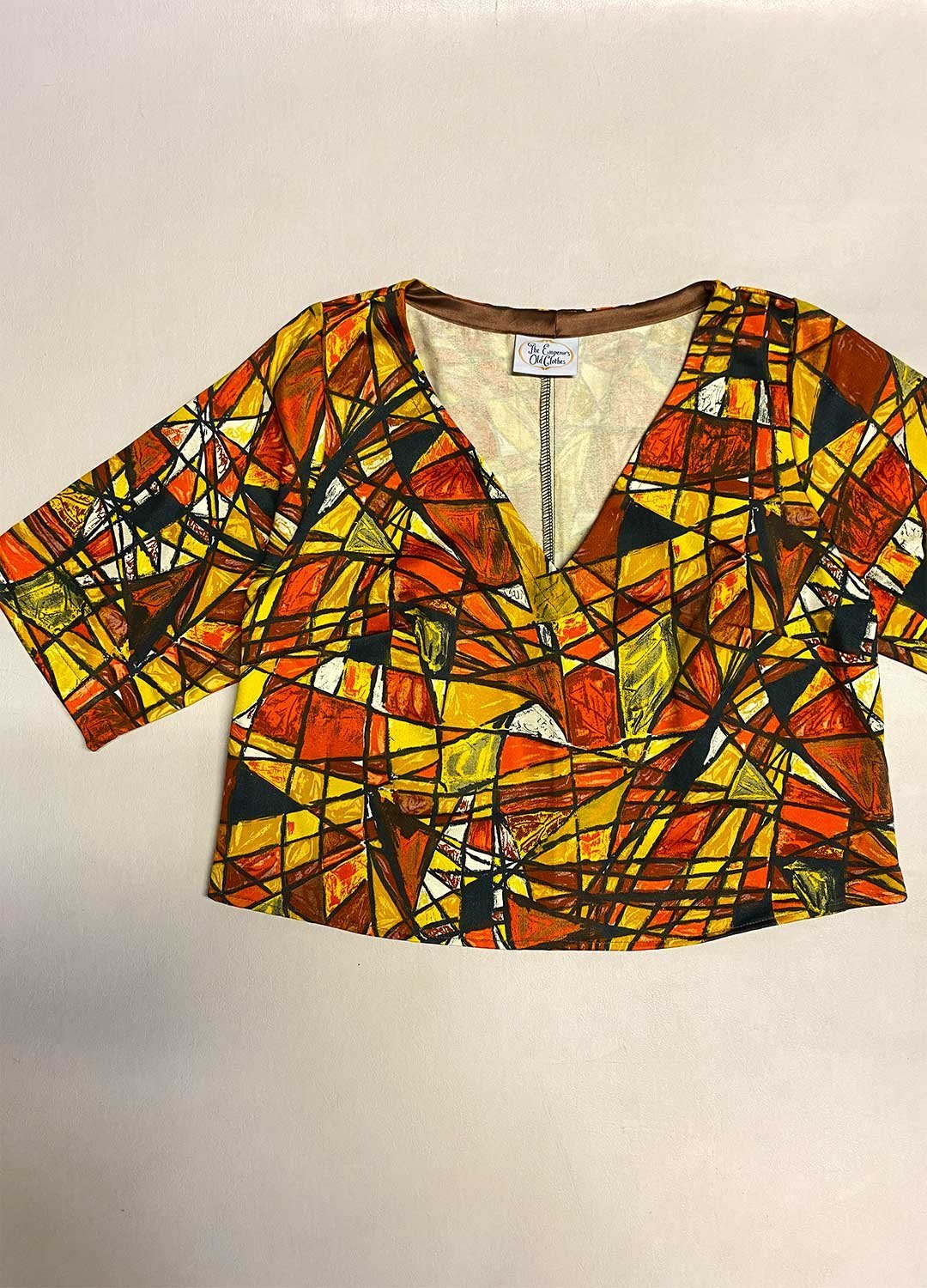Orange / yellow abstract cotton tee - ref 186 - Resale item - Approx UK 12-14