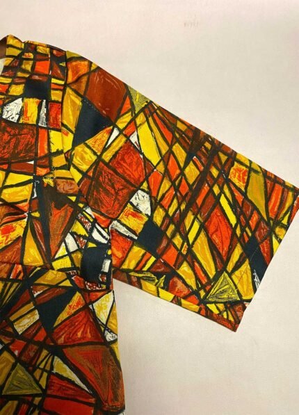 Orange / yellow abstract cotton tee - ref 186 - Resale item - Approx UK 12-14