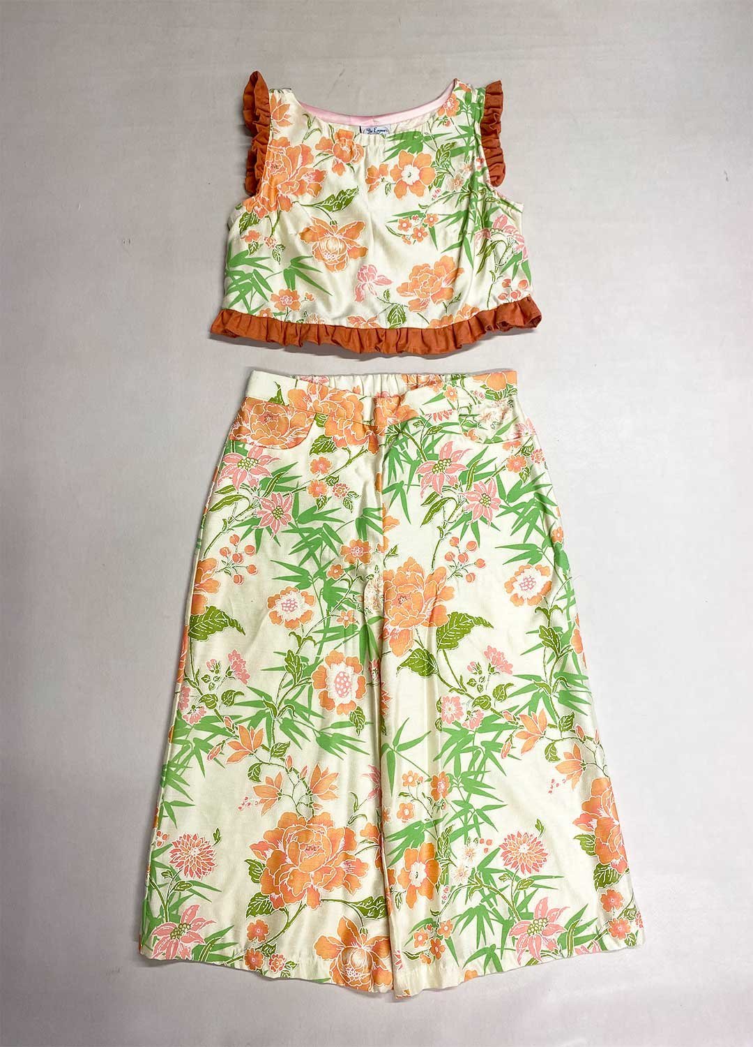 Cream big bloom print satin culottes two piece - ref 168 - Resale item - Approx UK 14-16