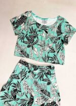 Mint leafy print Crop Top - ref 178 - Resale item - Approx UK 12-14