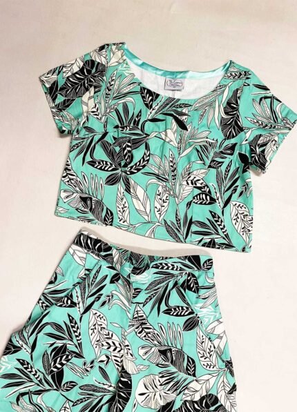 Mint leafy print Crop Top - ref 178 - Resale item - Approx UK 12-14