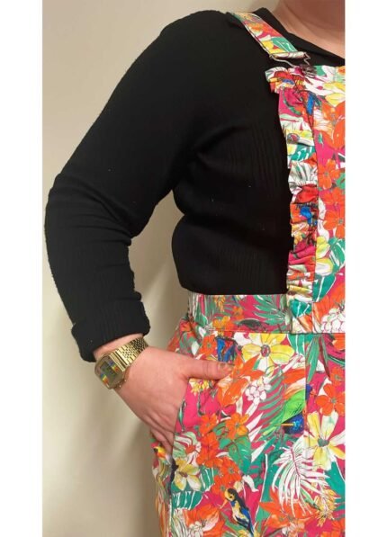 Bird print multicolour cotton dungaree-mini - ref 190 - Resale item - Approx UK 18-20