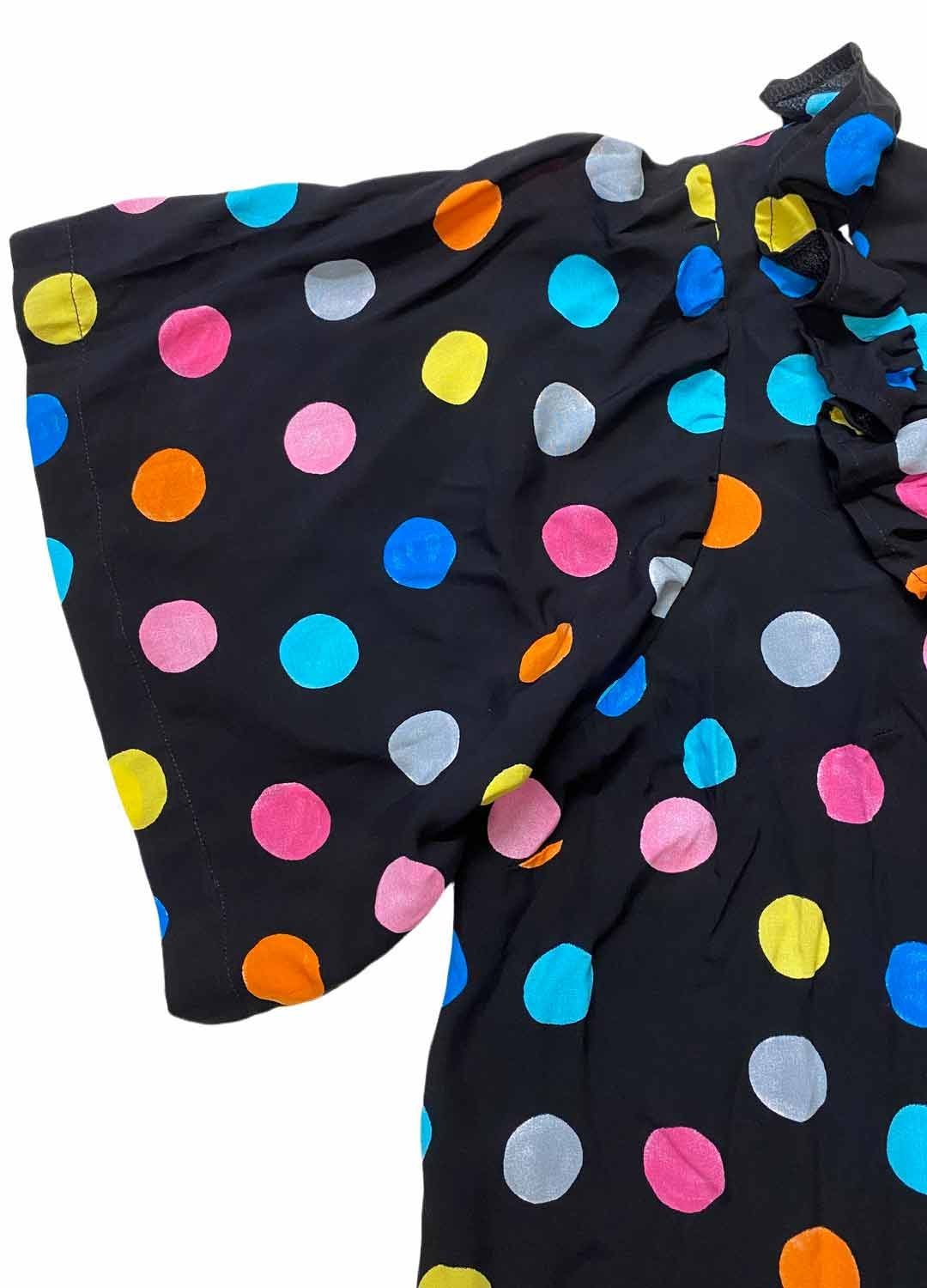 Black polkadot cotton tee - ref 263 - Resale item - Approx UK 22-24