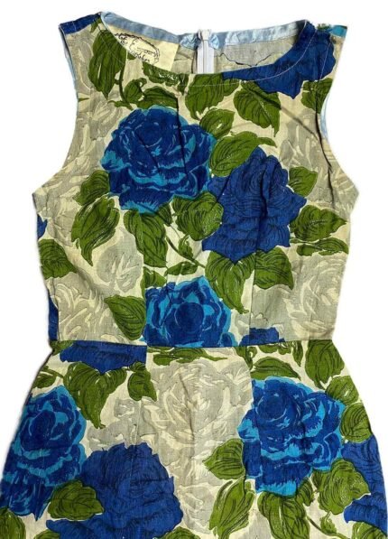 Floral Vintage Cotton Pencil Dress- ref 225 - Resale item - Approx 10-12