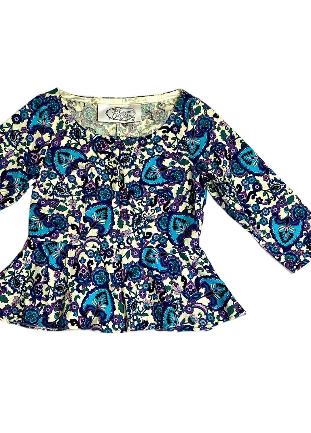 Blue floral cotton crop top - ref 232 - Resale item - Approx UK 10-12