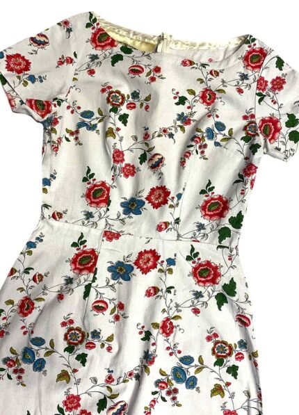 Floral vintage cotton pencil dress- ref 224 - Resale item - Approx 10-12