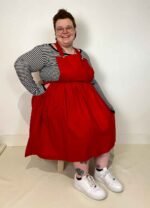 Red gathered pinafore - ref 161 - Resale item - Approx UK 22-24