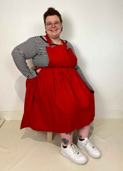 Red gathered pinafore - ref 161 - Resale item - Approx UK 22-24