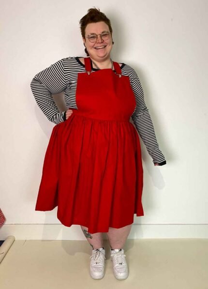 Red gathered pinafore - ref 161 - Resale item - Approx UK 22-24
