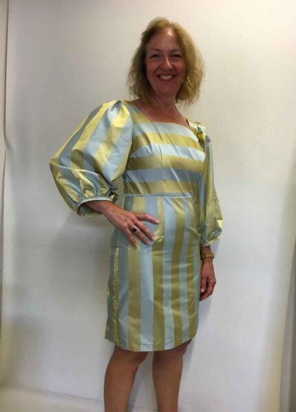 Gold striped taffeta mini dress - ref 143 - Resale item - UK 12-14