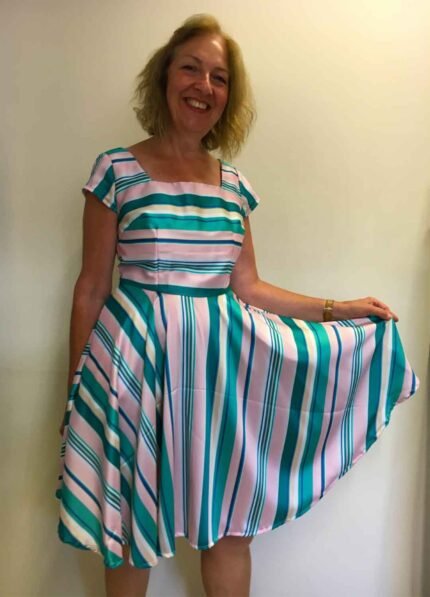 Stripey Satin Skater Dress - ref 148 - Resale item - Approx 12-14