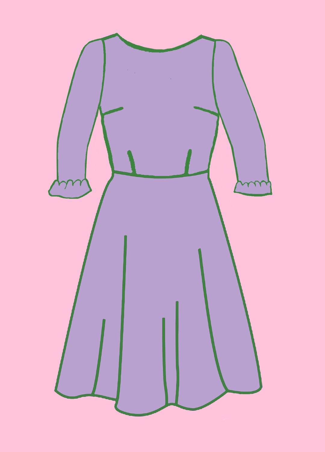 Make your own kit - Skater dress I19 copy Make your own kit: Skater dress with classic or round neckline with 3/4 sleeves + sleeve hem frills (Kit ref: I19) - Image 1